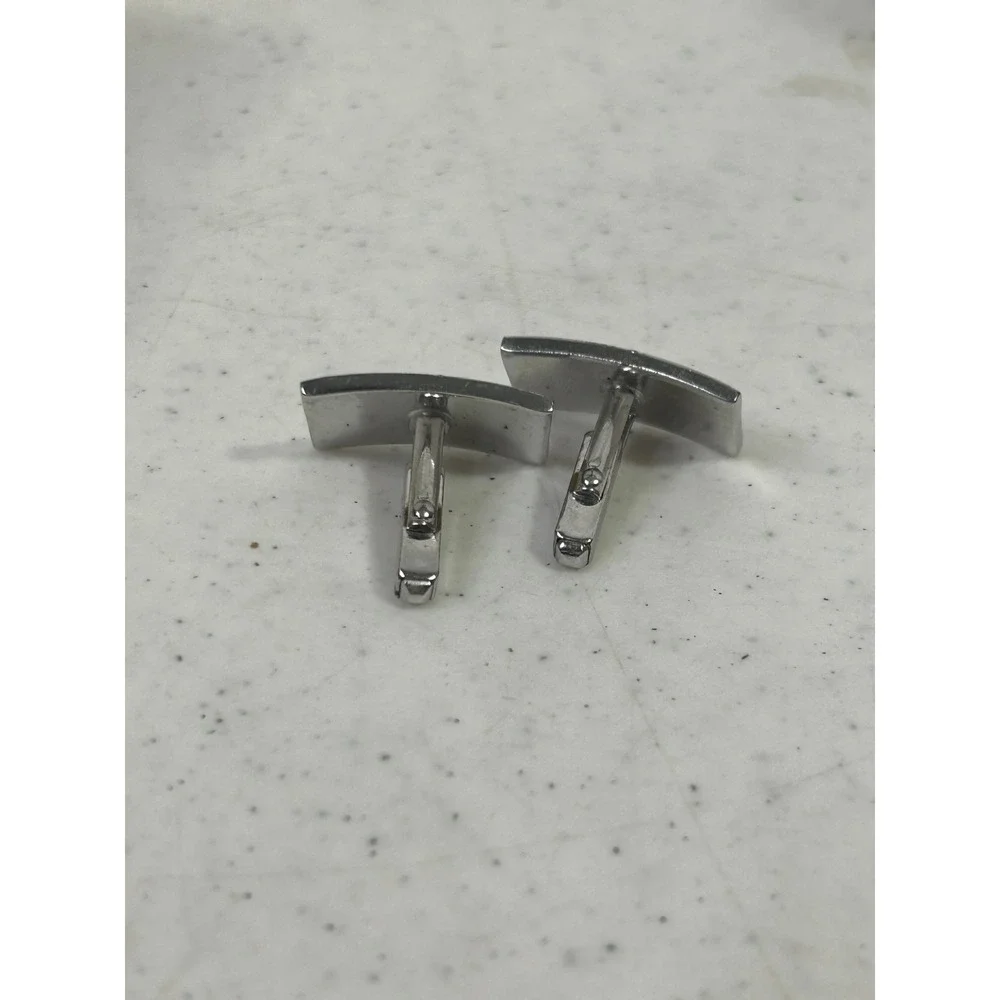 Vintage Silver Tone Rectangular Striped Cufflinks Mid Century Modern Formal Mens